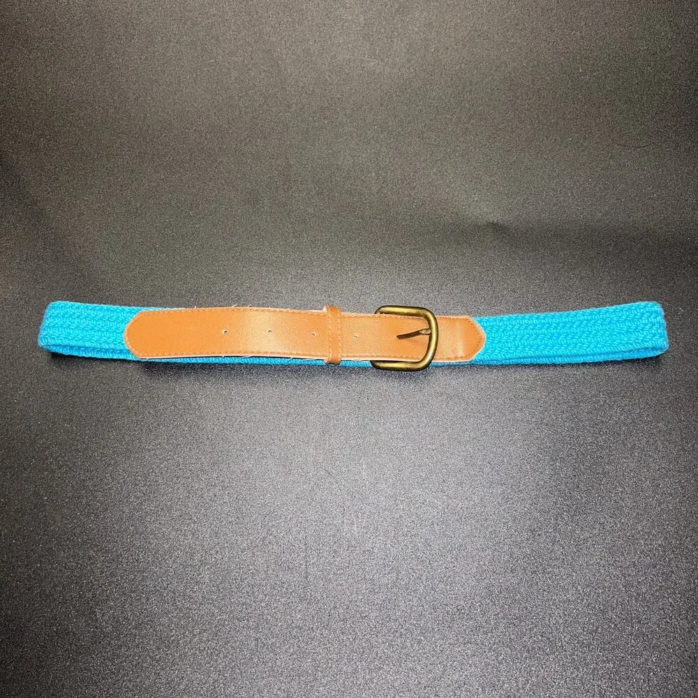 Blue Woven Brown Faux Leather Adjustable Belt Women's Size 14